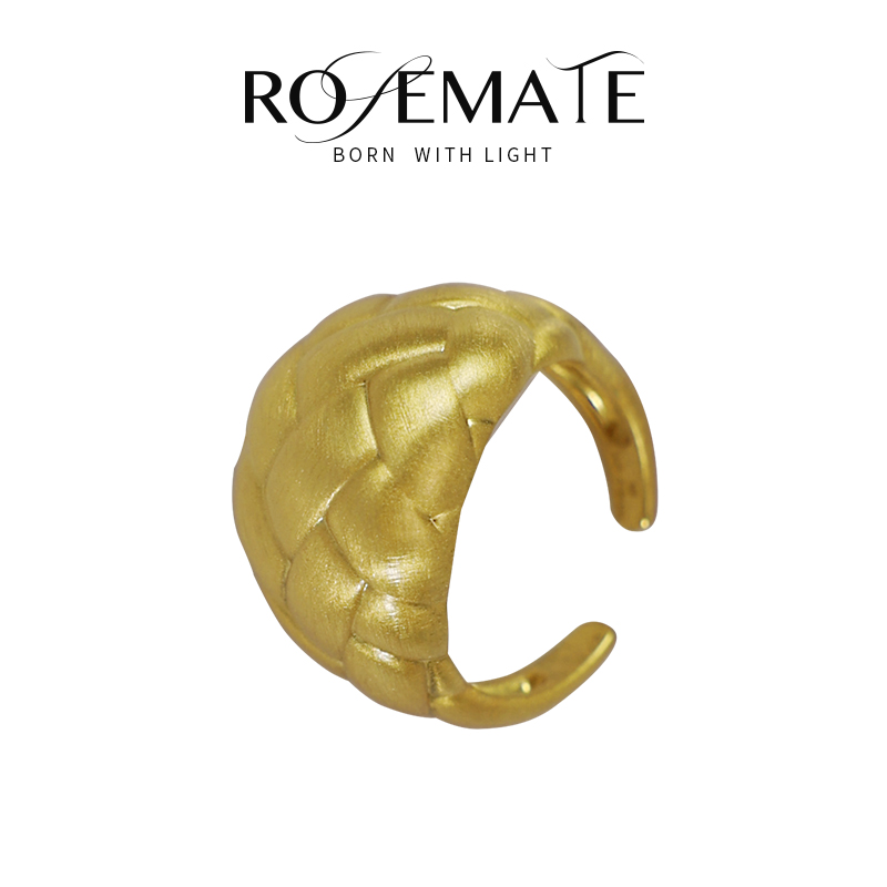 RoseMate 铜合金戒指 编织纹时尚戒指百搭简约素款轻奢气质开口