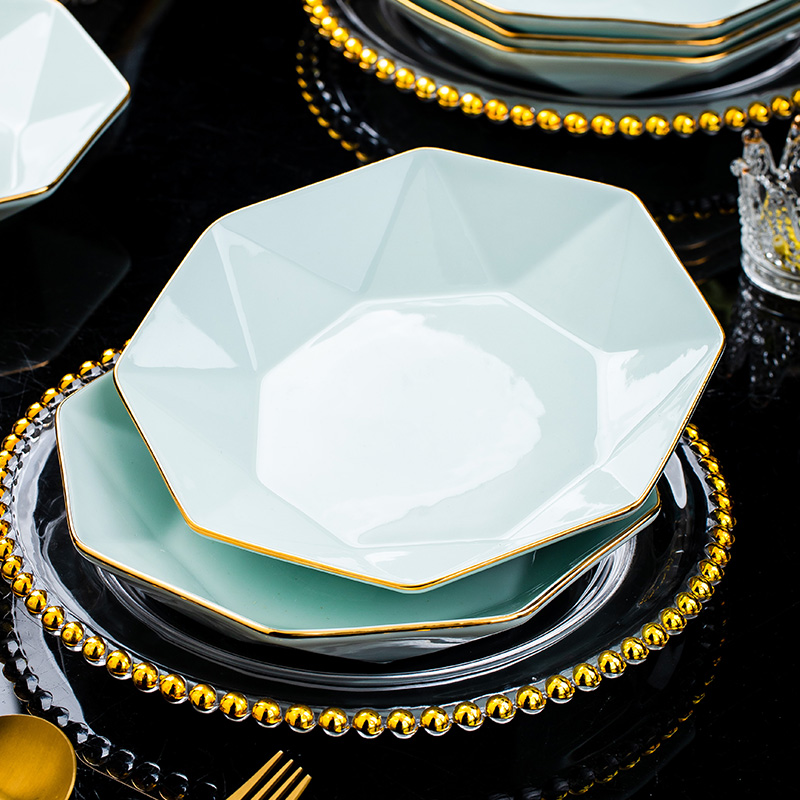 影青异形盘组合【八角盘2个+莲花盘2个+荷叶盘2个】家用盘子餐具