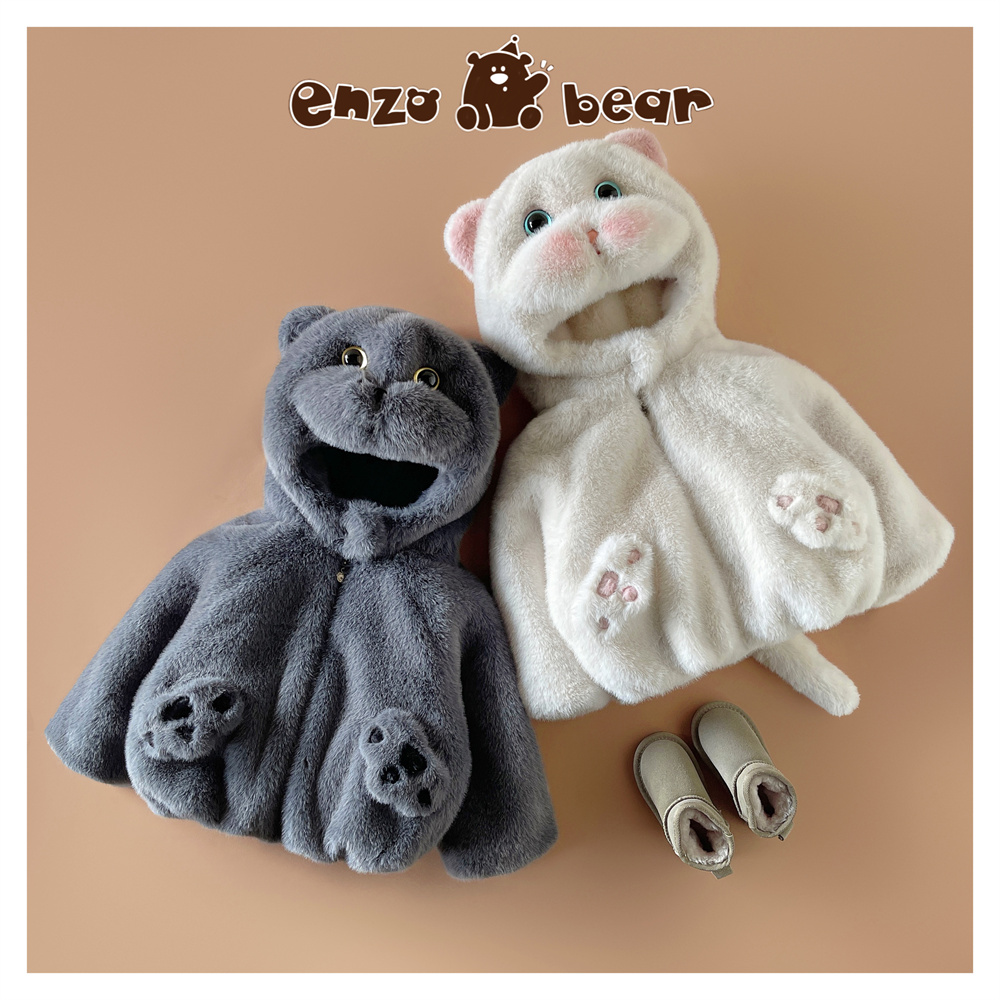 Enzo Bear恩佐熊 亲子高定款连帽加绒加厚三只猫毛毛外套 EZD2431