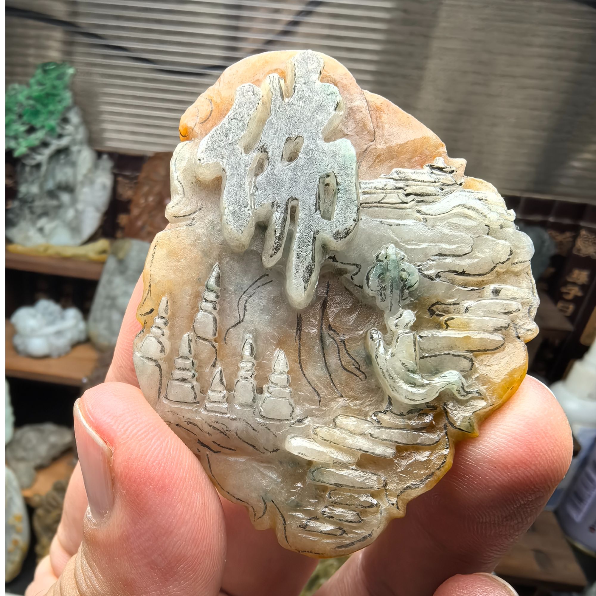 《已结缘》缅甸翡翠A货巧色求佛悟道特色定制翡翠立体雕工玉石