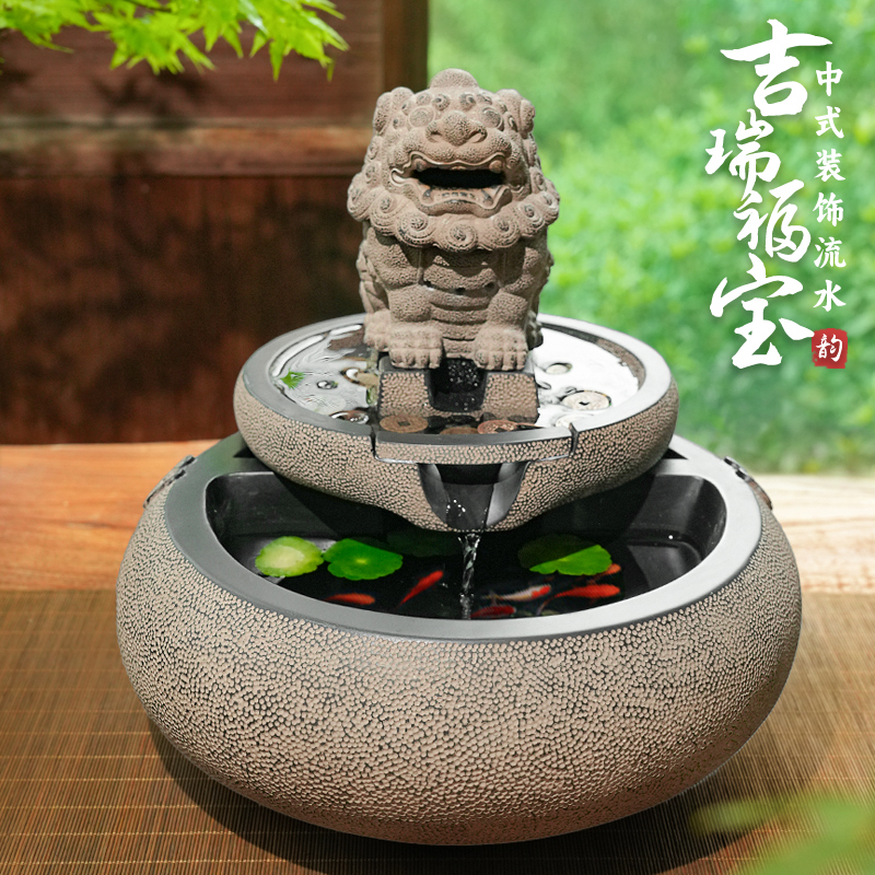 新中式茶室狻猊香炉流水摆件 风水池循环水鱼缸室内桌面瀑布水景