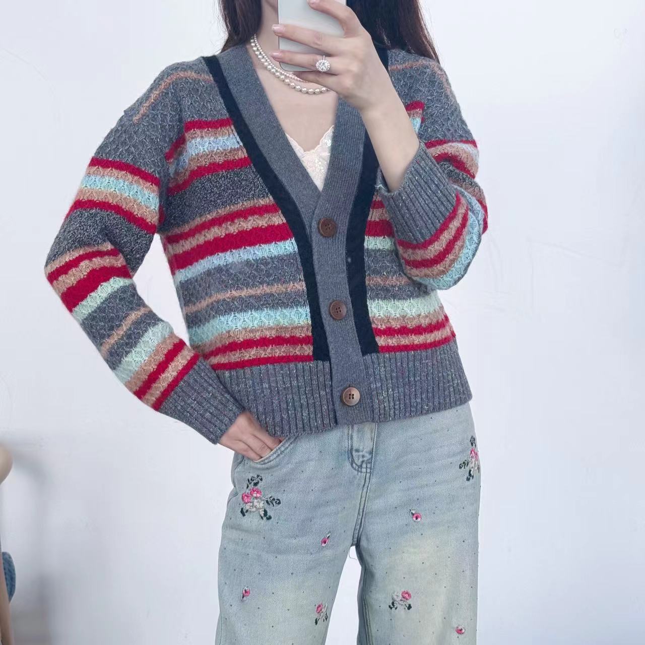 【卡诗米羊绒】24362小开衫山羊绒100%潮牌时尚女款针织慵懒风上衣