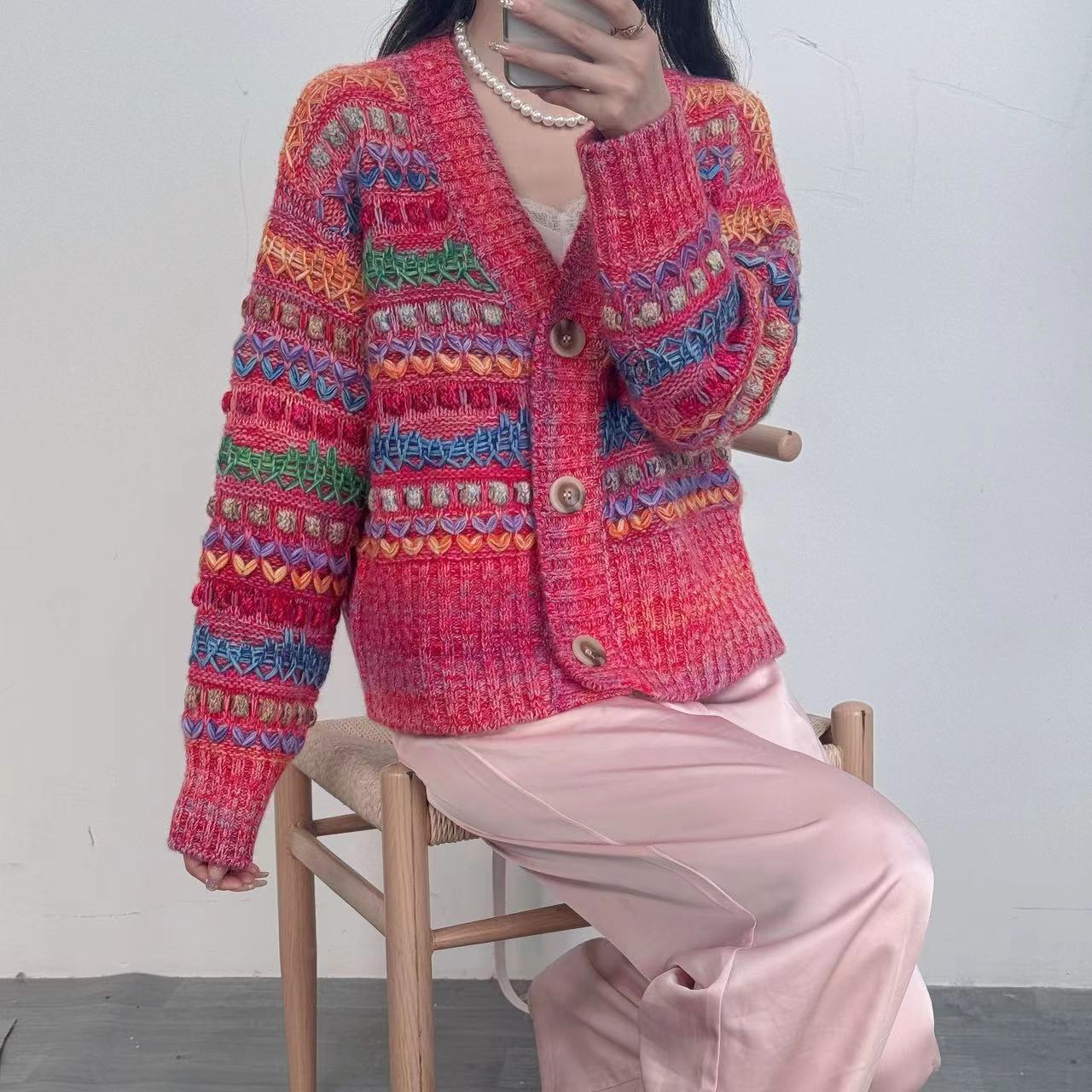 【卡诗米羊绒】24304潮牌时尚女款针织宽松慵懒风上衣