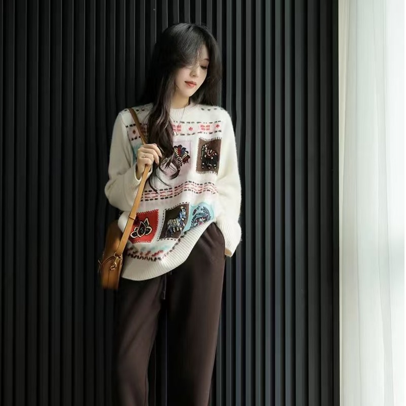 【卡诗米羊绒】FW224相框潮牌时尚100山羊绒高定女款针织宽松上衣