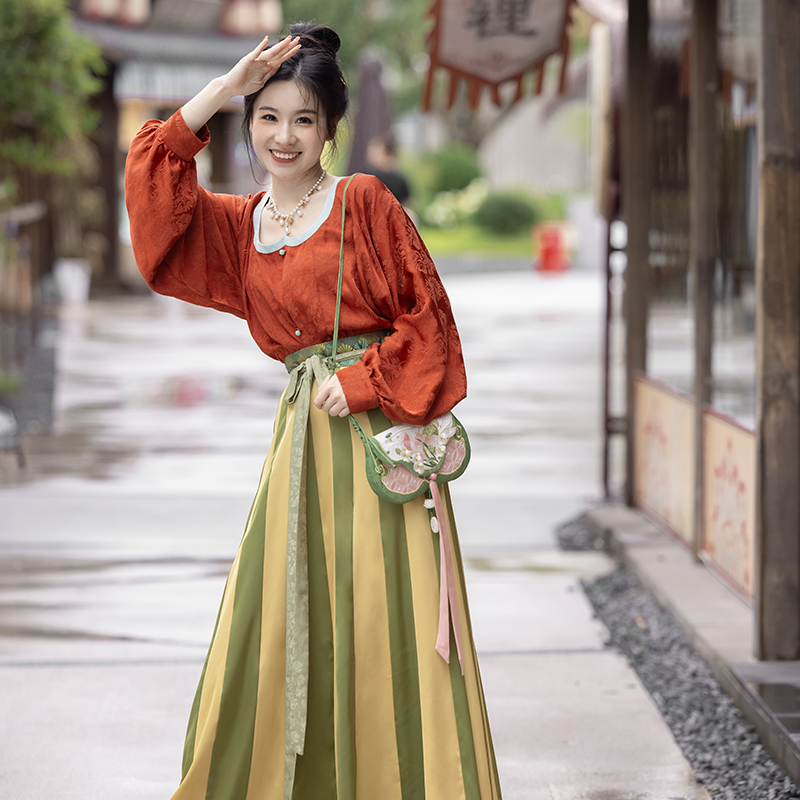 瞳莞原创汉服桂殿秋圆领短衫三十六破裙透气舒适日常2023春秋新款