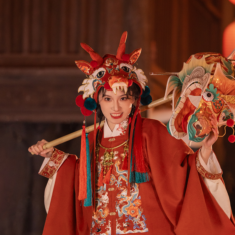 瞳莞原创2024龙头帽冬季保暖汉服搭配成人过年新年帽龙头老大