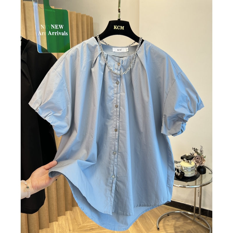 设计感别致独特小众泡泡袖短袖衬衫女法式绝美小衫上衣2024夏新款