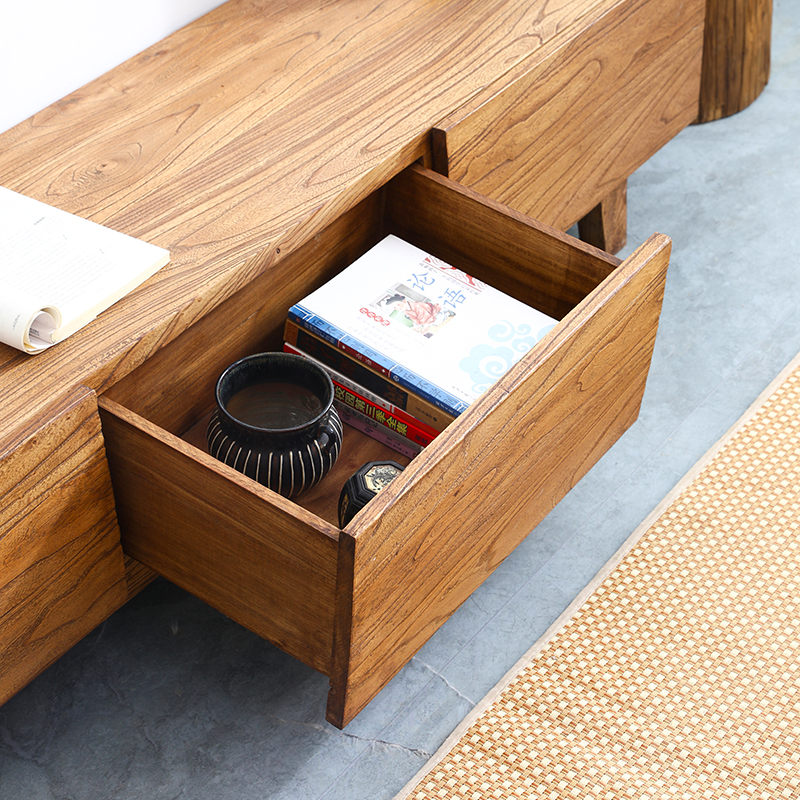 老榆木电视柜实木中式乡村地柜客厅卧室矮柜整装收纳地柜家具定制