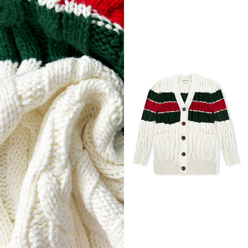 2025秋冬新款红绿绞花开衫外套V1121