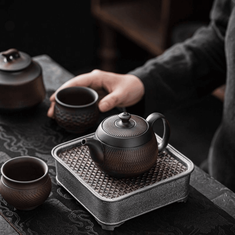 紫陶跳刀汉扁壶大容量家用中式纯手工茶壶复古大号陶瓷紫砂壶C91