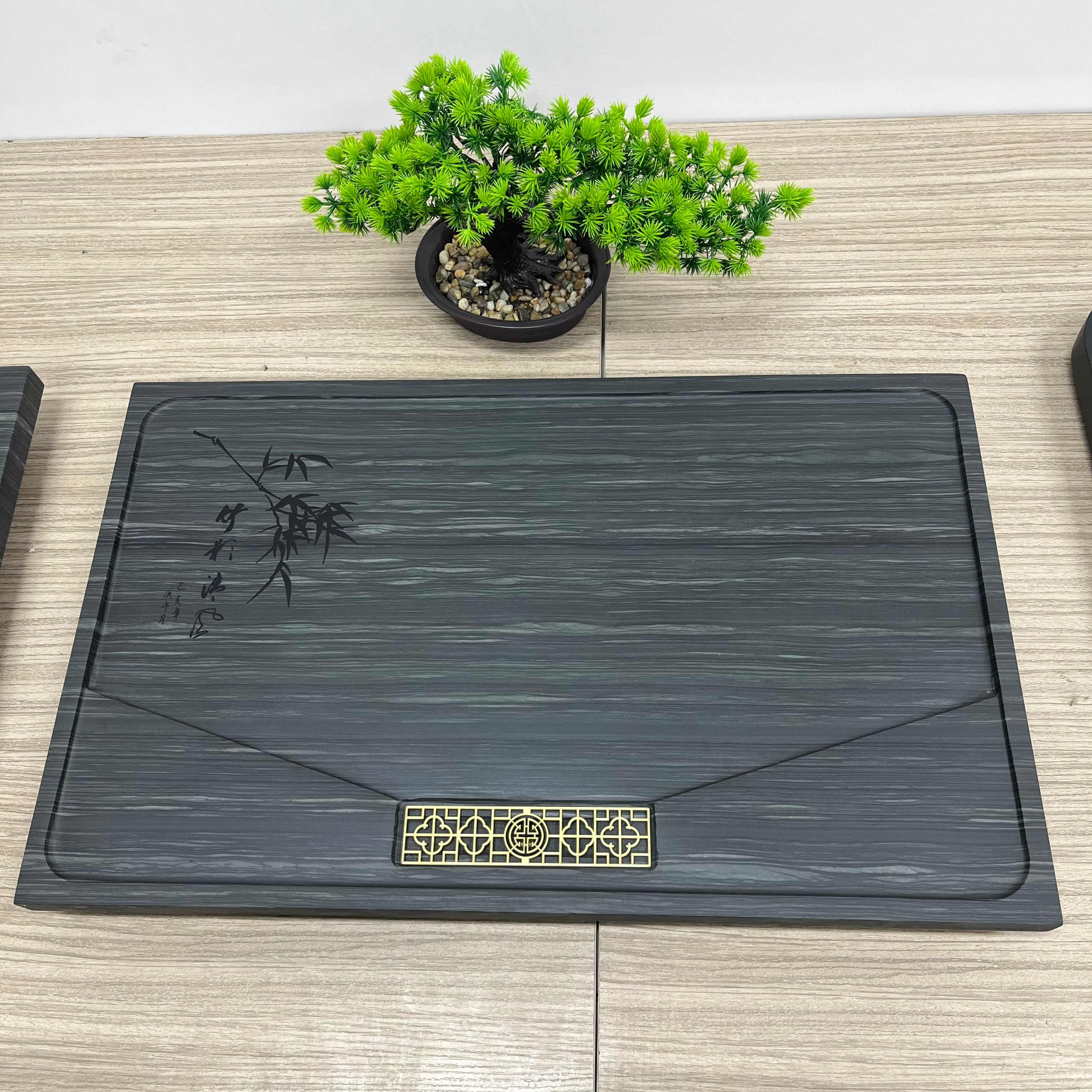 （特价款）竹影清风皇庭玉时尚精致石茶盘家用酒店办公功夫茶盘