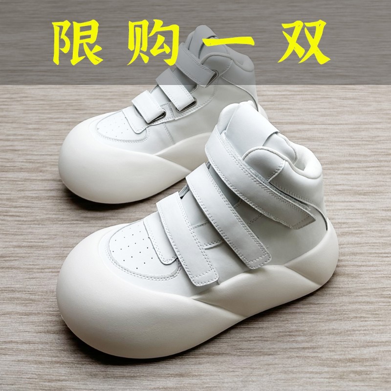 红蜻蜓牌高帮鞋时尚百搭真皮魔术贴面包鞋秋季厚底运动板鞋女in