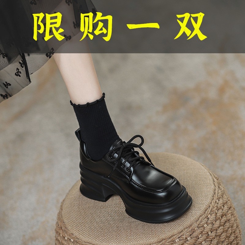 红蜻蜓牌真皮内增高厚底乐福鞋女2023秋冬新款休闲英伦风小皮鞋