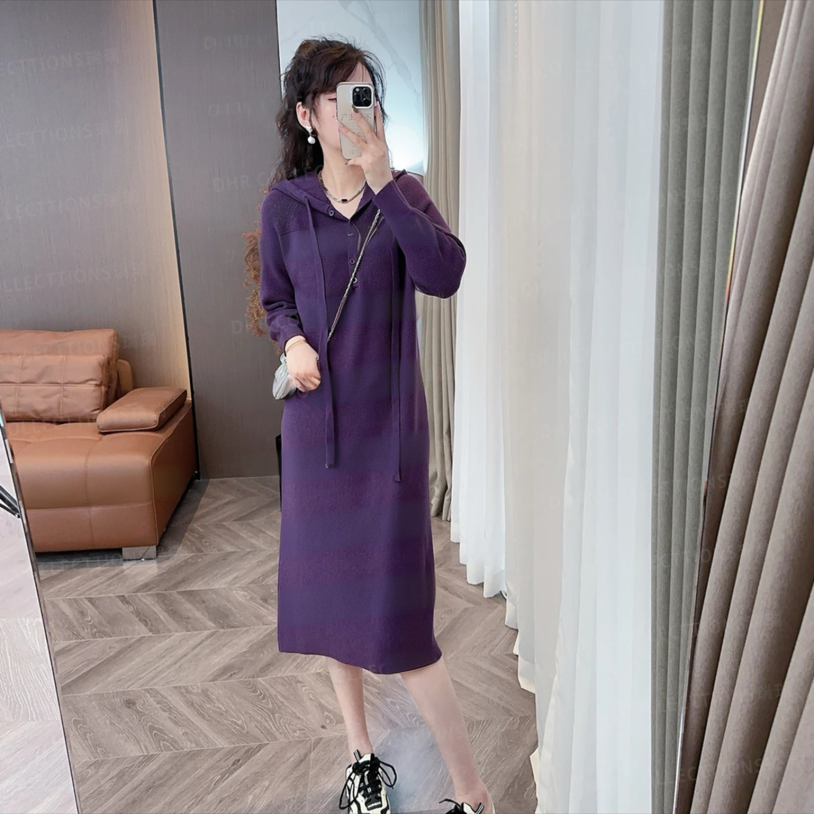 秋冬加绒加厚宽松连帽连衣裙气质直筒连衣裙百搭新款宽松显瘦长裙