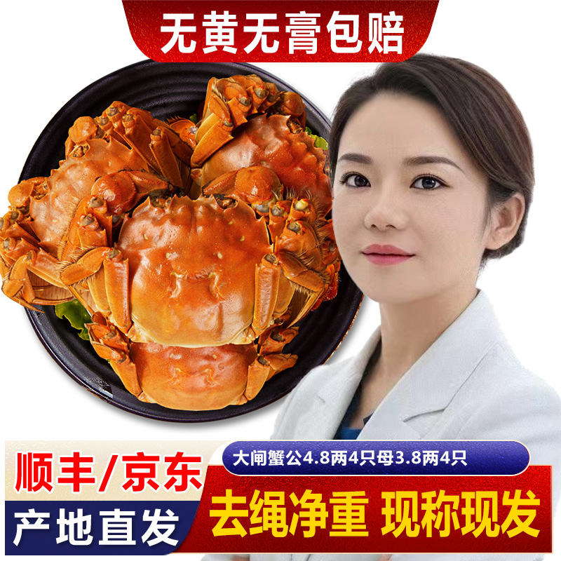 拾只鲜【活蟹】精品苏州大闸蟹4.8两公4只3.8两母4只礼盒顺丰香草捆