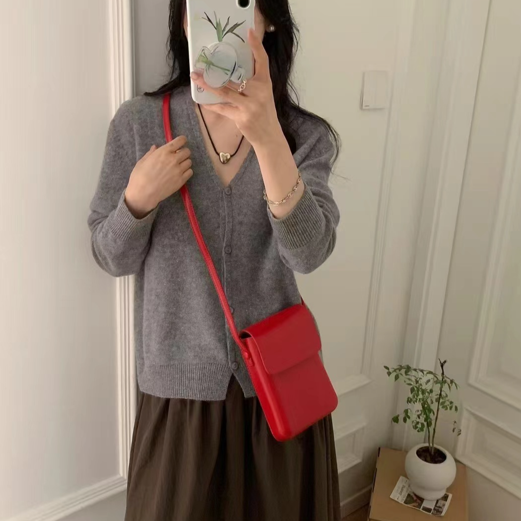 MM-73018简约金豆开衫宽松百搭短款长袖软糯棉羊毛针织V领开衫