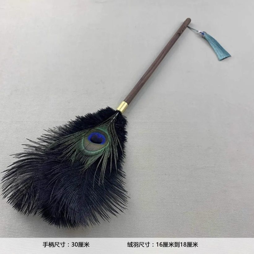 孔雀鸵鸟毛防静电不掉毛除尘胡桃木竹柄鸡毛掸子家用高档装饰