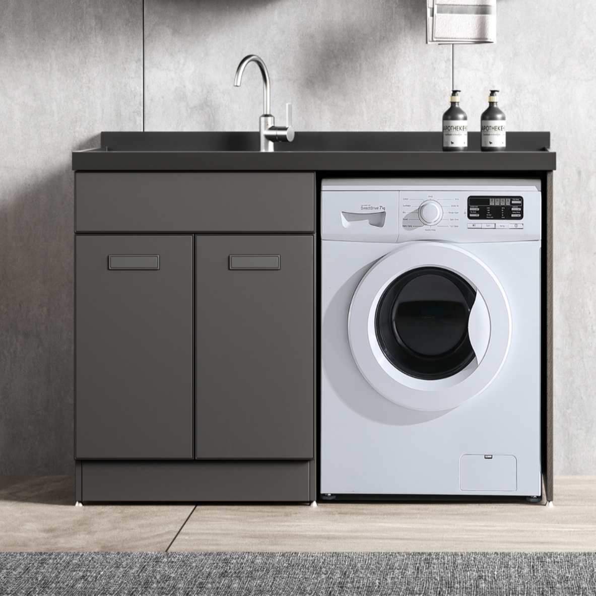 不锈钢阳台洗衣柜石英石一体盆套装洗衣池防水可阳台洗衣柜一体盆