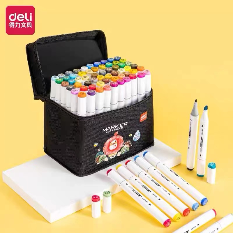 得力可水洗马克笔HM900水彩笔儿童画画笔双头美术绘画涂鸦用