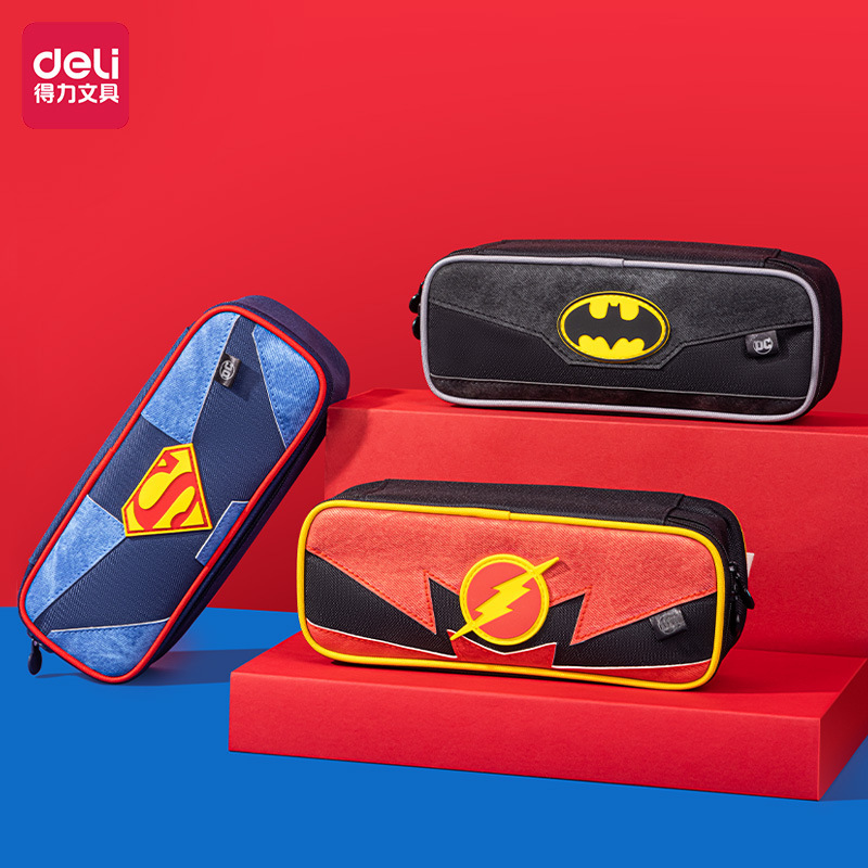 得力67159正义联盟笔袋小学生卡通大容量铅笔盒多层收纳文具盒
