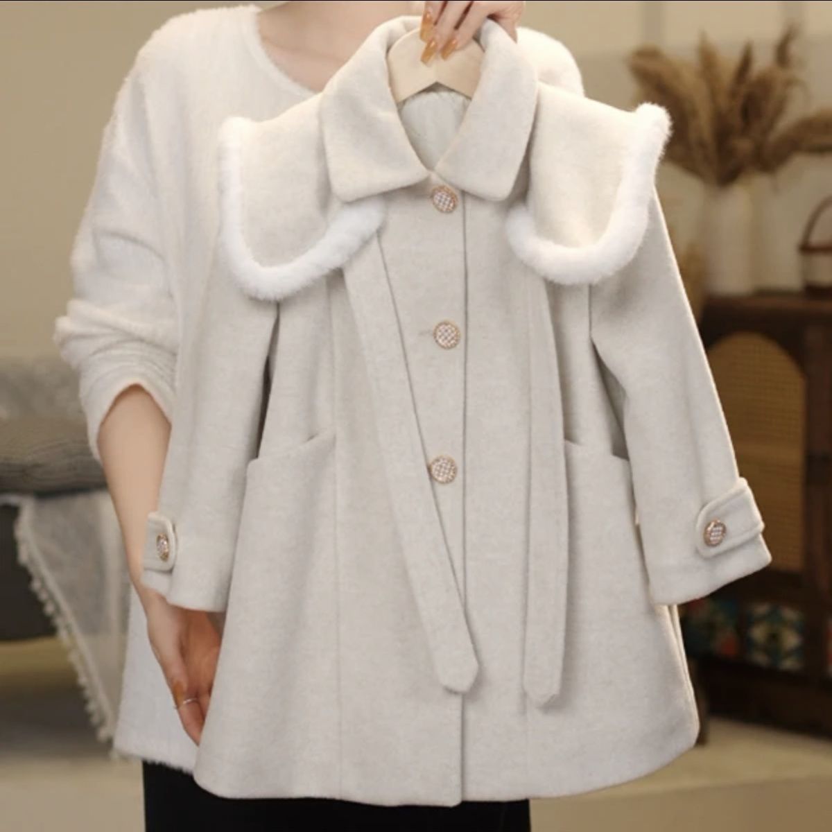 品巴拉巴拉女童中长款毛呢外套韩国童装秋冬款小女孩洋气潮流纽