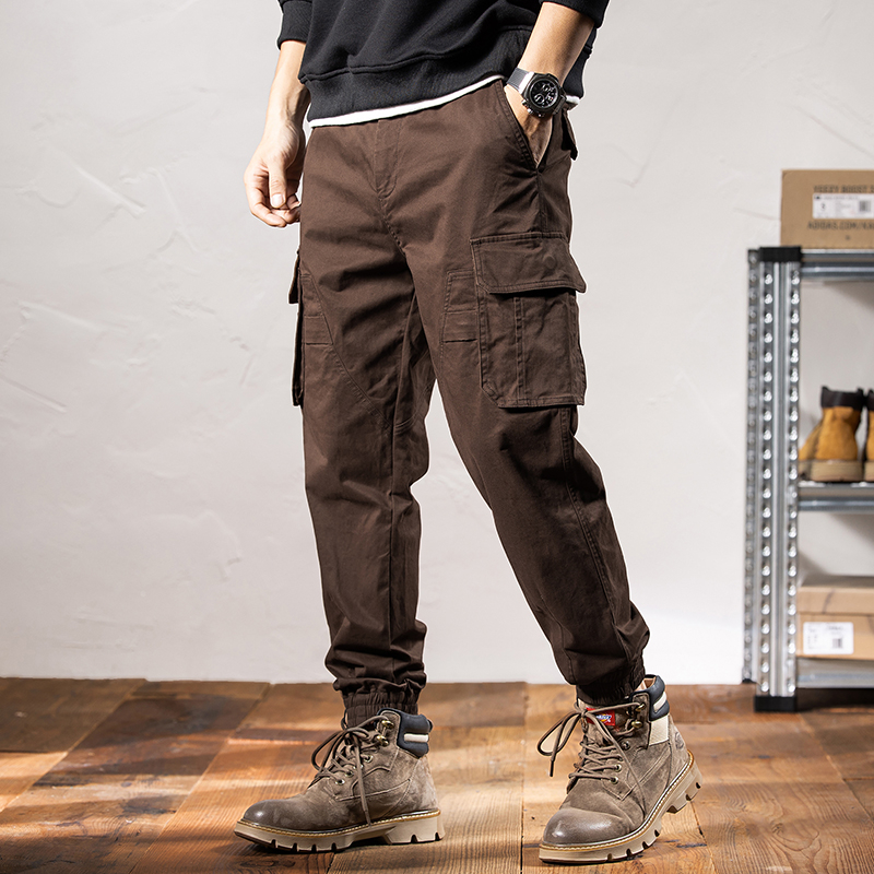 秋冬直筒长裤多口袋束脚裤工装裤子大码男士潮流日系秋季宽松百搭