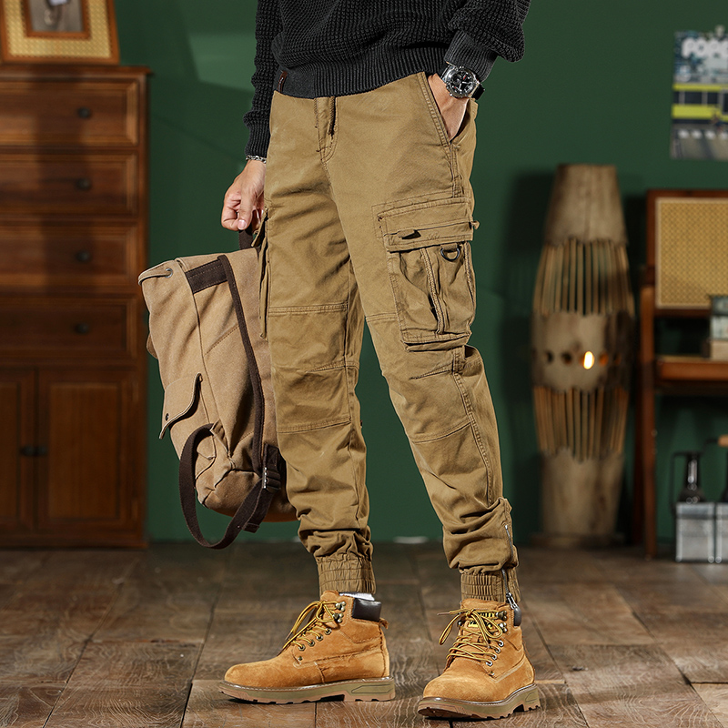 秋季潮流裤直筒户外工装裤宽松长裤男多口袋裤子大码美式复古秋冬