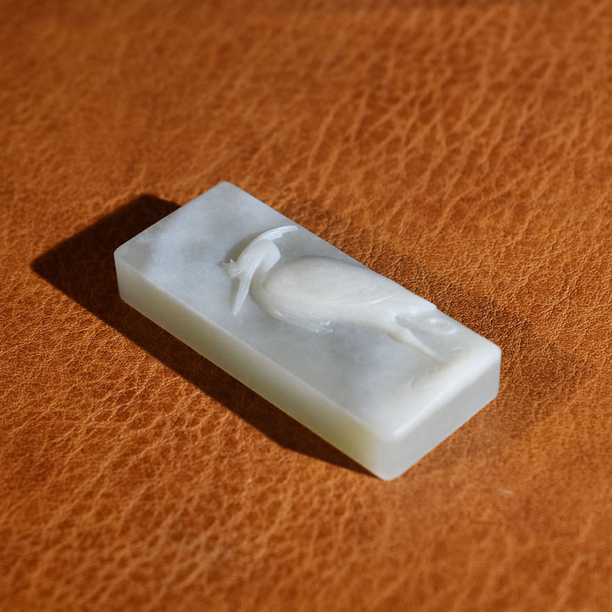 观海堂新疆和田玉白鹭牌纯手工吊坠工作室原创精雕男士女士气质款