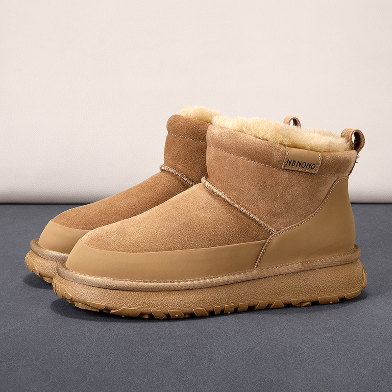 冬季全羊毛雪地靴男短筒加厚真皮反绒牛皮保暖东北大棉鞋时尚男鞋