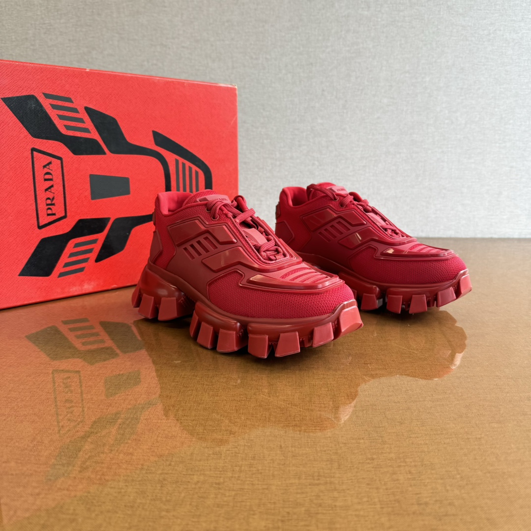 全新未使用 Prada/普拉达 女士变形金刚厚底运动鞋 红色/Wss30029