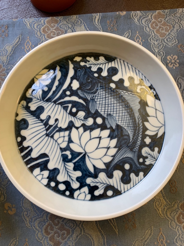 元古胤造青花瓷鱼藻壶承