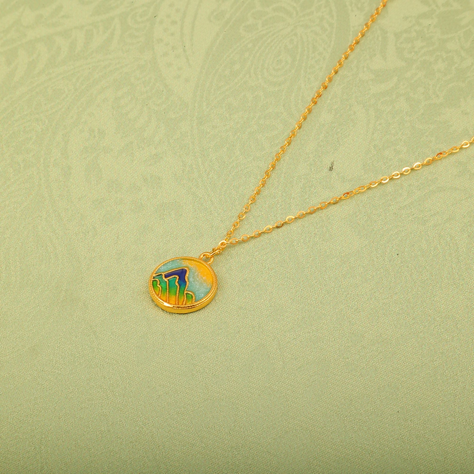 坠链均足银  千里江山套链经典款时尚百搭小众彩色