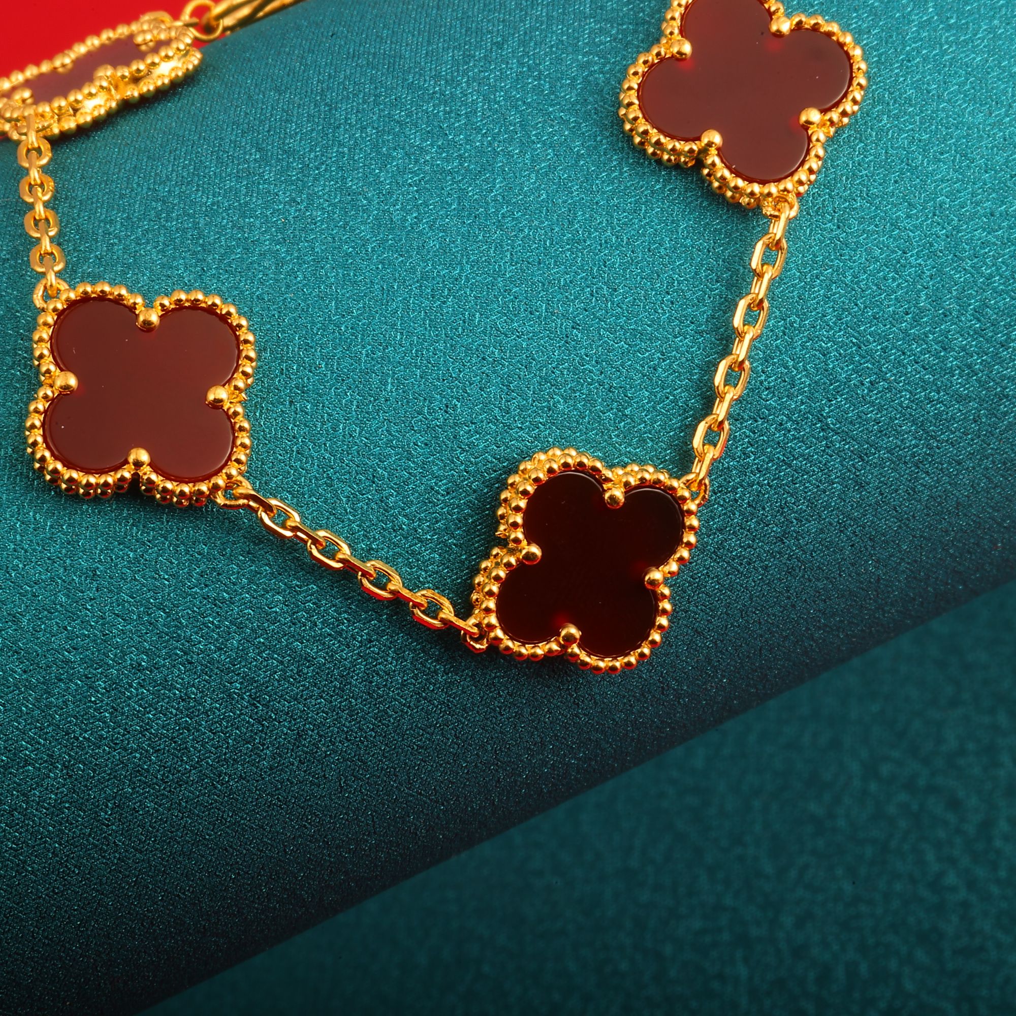 足银手链 足银手链 四叶草红五花手链