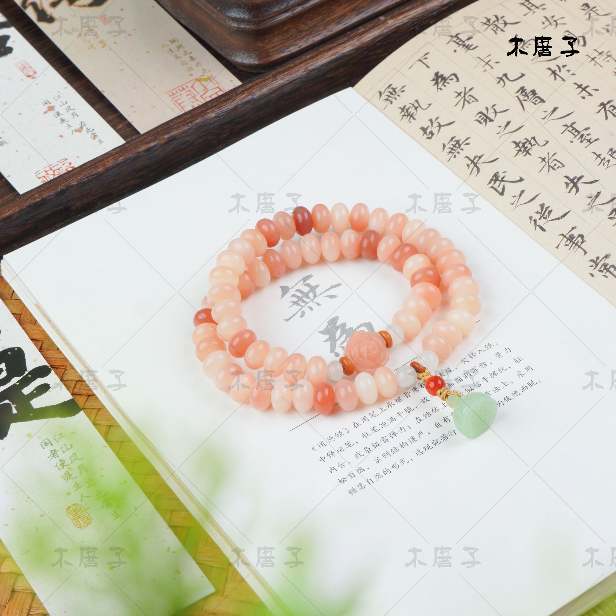 【美人赋】天然渐变粉菩提多圈手串山茶花带莲蓬