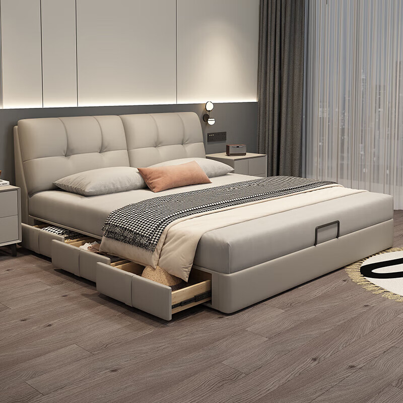 2024新款榻榻米大床双人床主卧高端大气现代简约轻奢婚床软包皮床