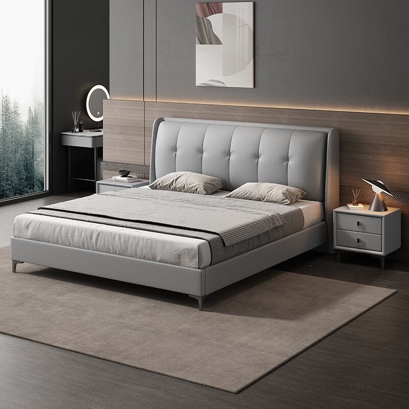 皮床单双人轻奢意式软靠主卧实木现代简约1.5m1.8m婚床框架小户型