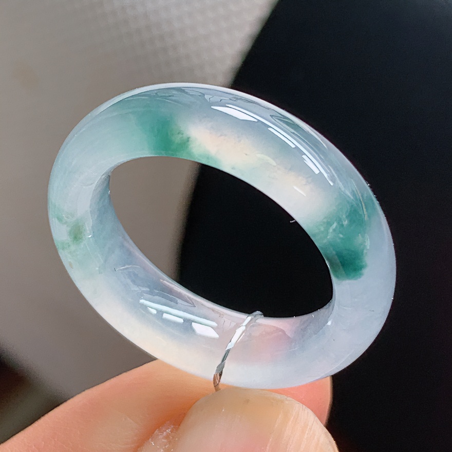 天然翡翠A货冰飘花12-13号戒指戒圈内径16.5mm起钢光冰透清新灵动