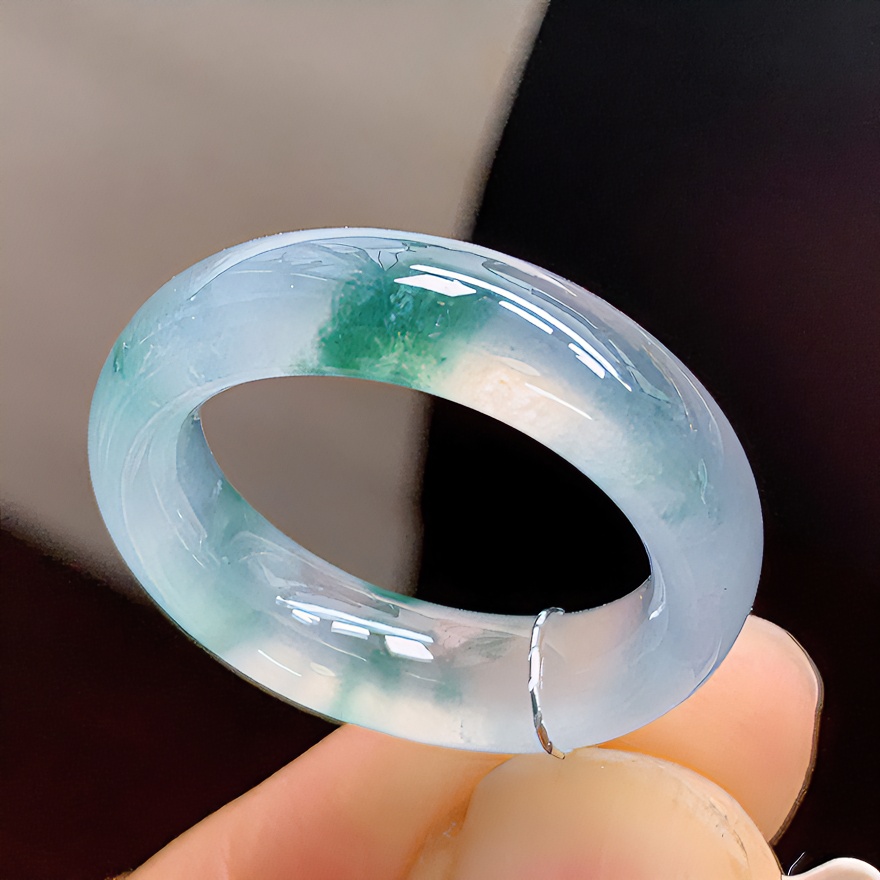 天然翡翠A货冰种透亮飘花戒圈14-15号内径17.3mm清新灵动起钢光