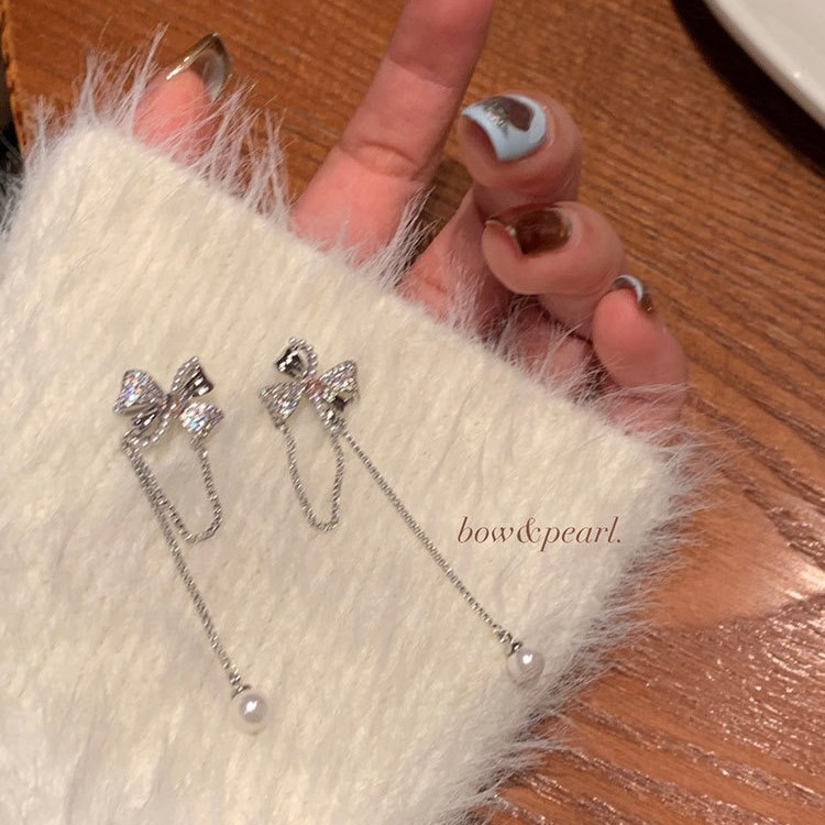 铜合金耳饰 AL3474 秋冬蝴蝶结流苏耳环小众设计感高级耳钉