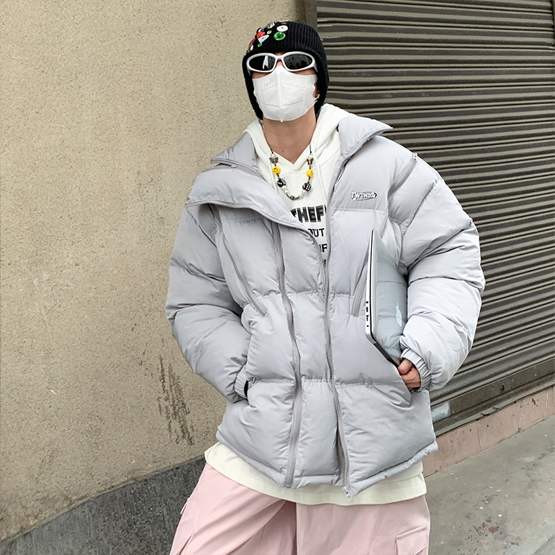 美式潮牌多拉链设计感棉衣男士外套冬季新款宽松保暖情侣面包棉服