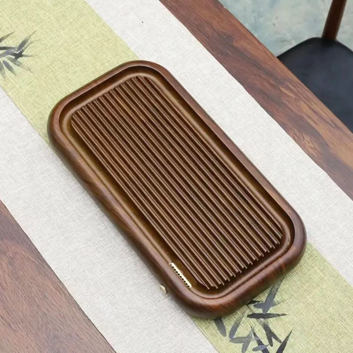 品茗实木茶盘【40*20】黄+水管