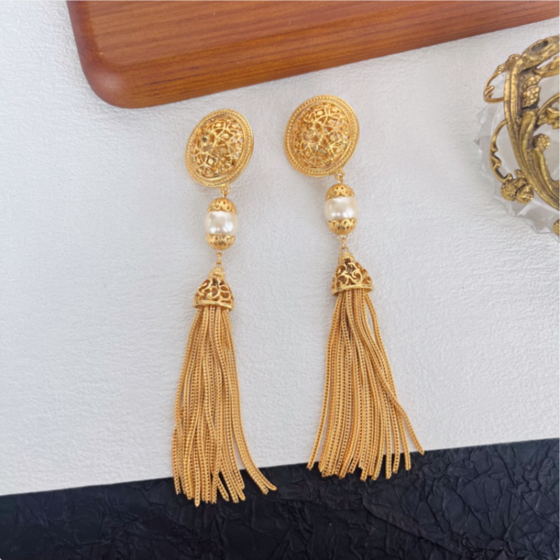 合金仿珍珠耳饰 ben 素流苏吊坠耳夹