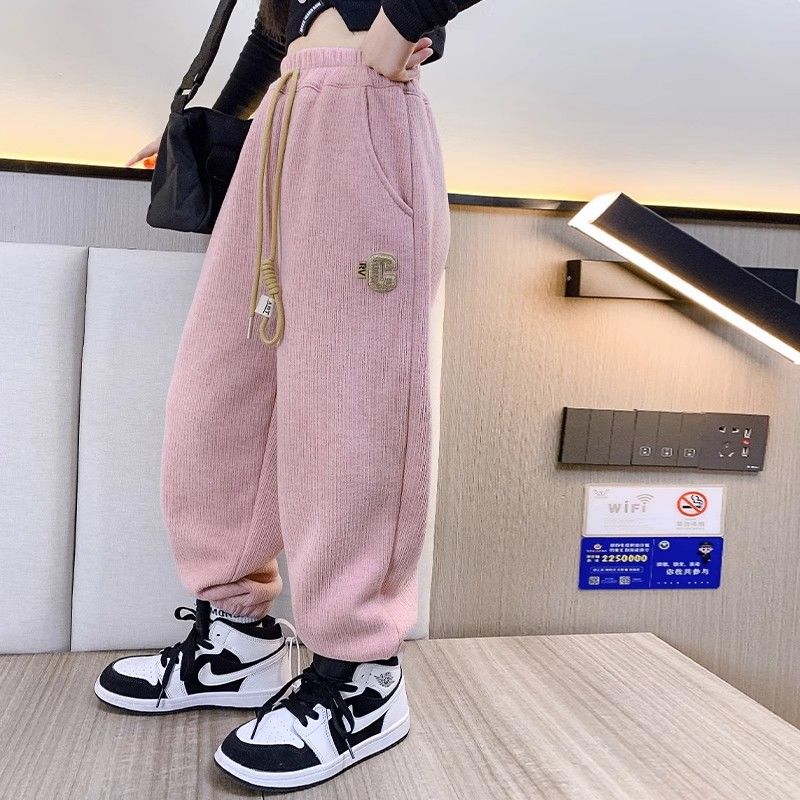 加绒女童裤子秋冬款2023新款冬装女大童休闲裤儿童运动裤冬季卫裤