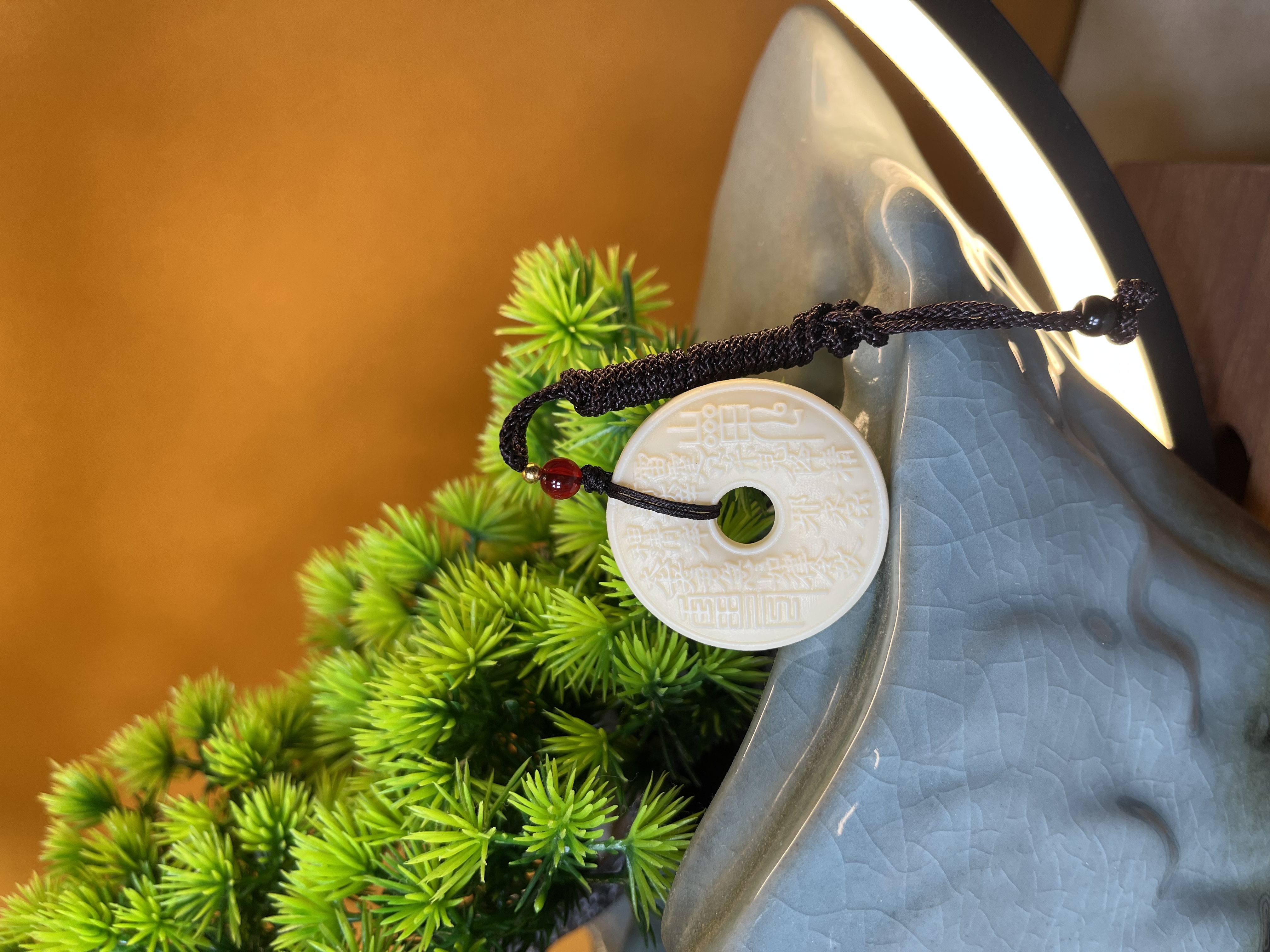 双面山谷花铜带挂脖菩提象牙果文玩盘玩雕刻