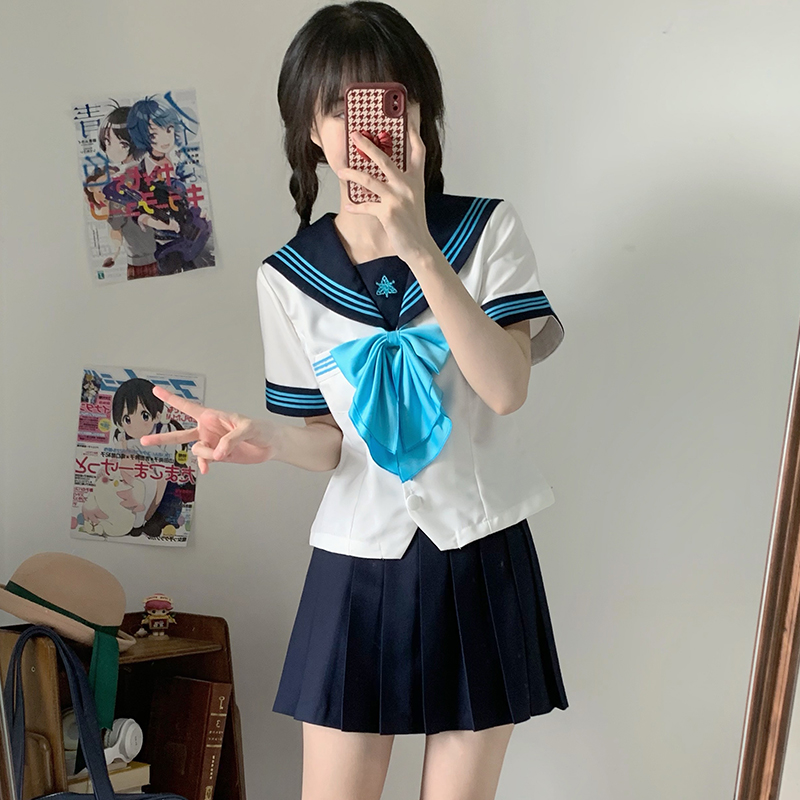 品京女子浓绀色校供收腰款JK制服春秋原创正版水手服公主线显瘦