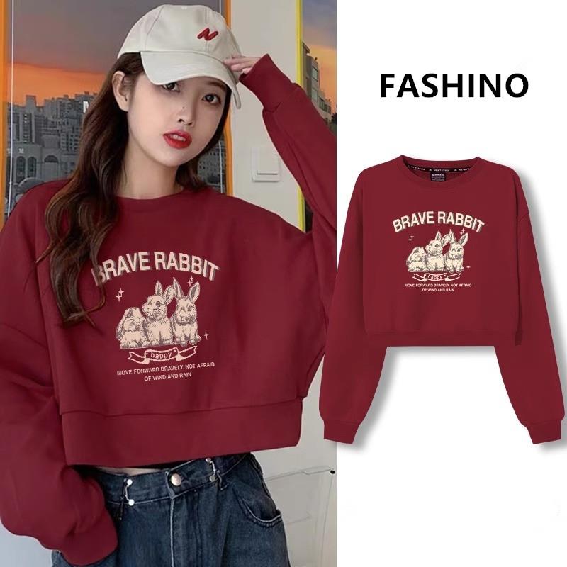 棉质春秋短款卫衣女2023秋冬新款宽松加绒小个子圆领长袖上衣ins