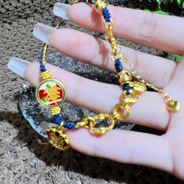 铜合金手链 烧蓝工艺手绳复古蓝色