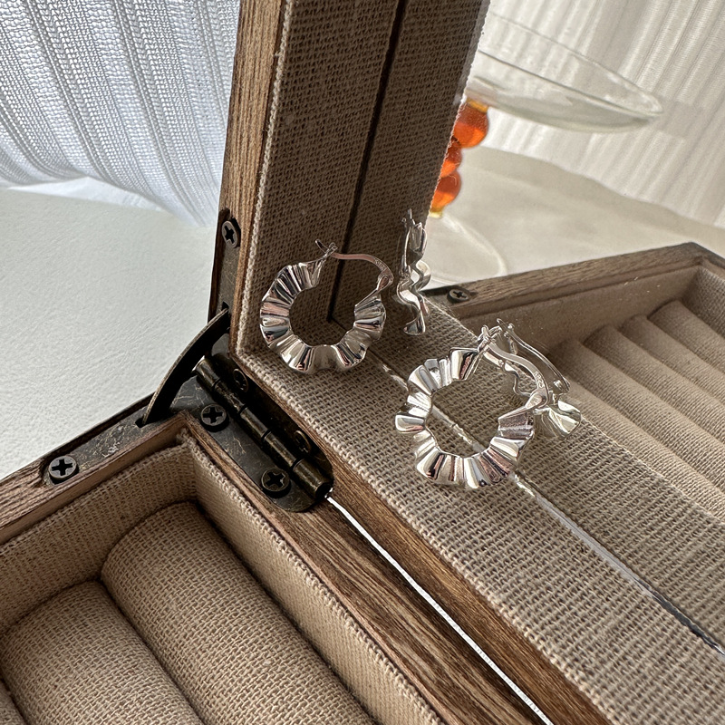 925银耳饰 质感款褶皱纹理耳扣时髦韩式简约风小众设手工