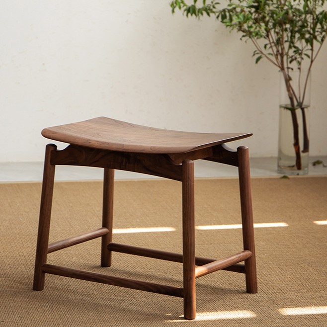 老榆木马鞍凳黑胡桃色小凳子家用休闲矮凳客厅茶桌换鞋凳简约禅意