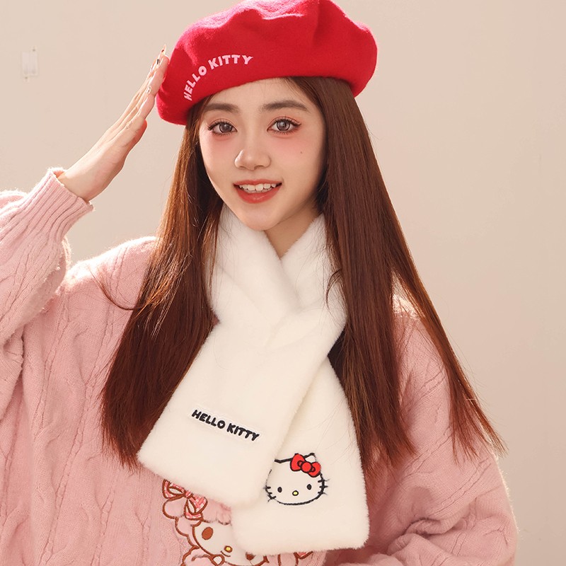 三丽鸥正版成人刺绣围巾可爱卡通保暖防寒少女心hellokitty围巾